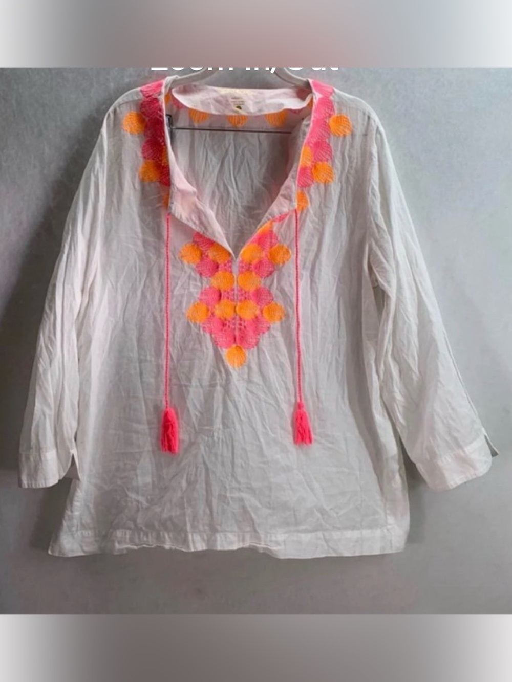 Lilly Pulitzer White Tunic with Pink & Orange Embroidery and Tassels